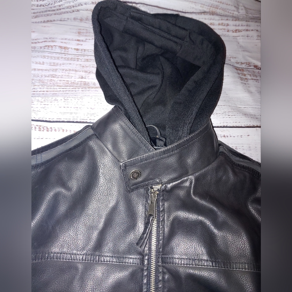 Arizona Faux Leather Hooded Jacket, Size M - Picture 5 of 10